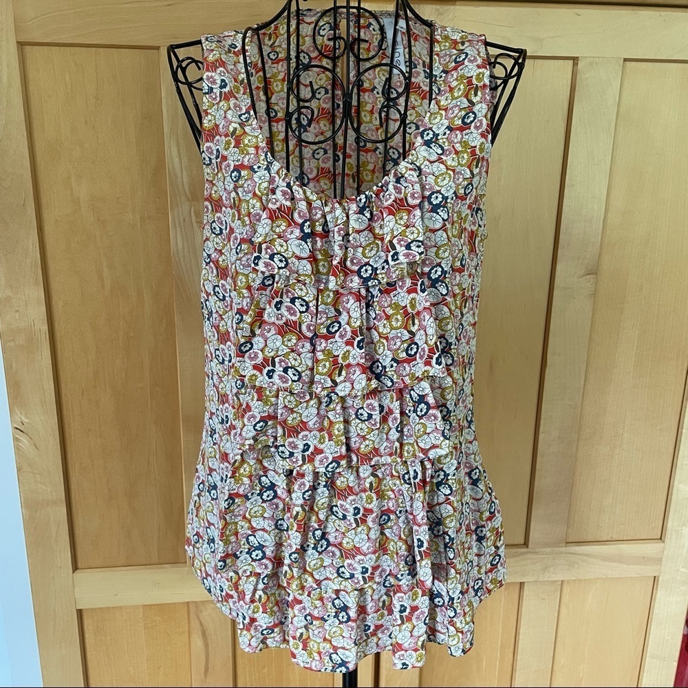 Sine multi color floral print ruffle front sleeveless scoop neck summer …